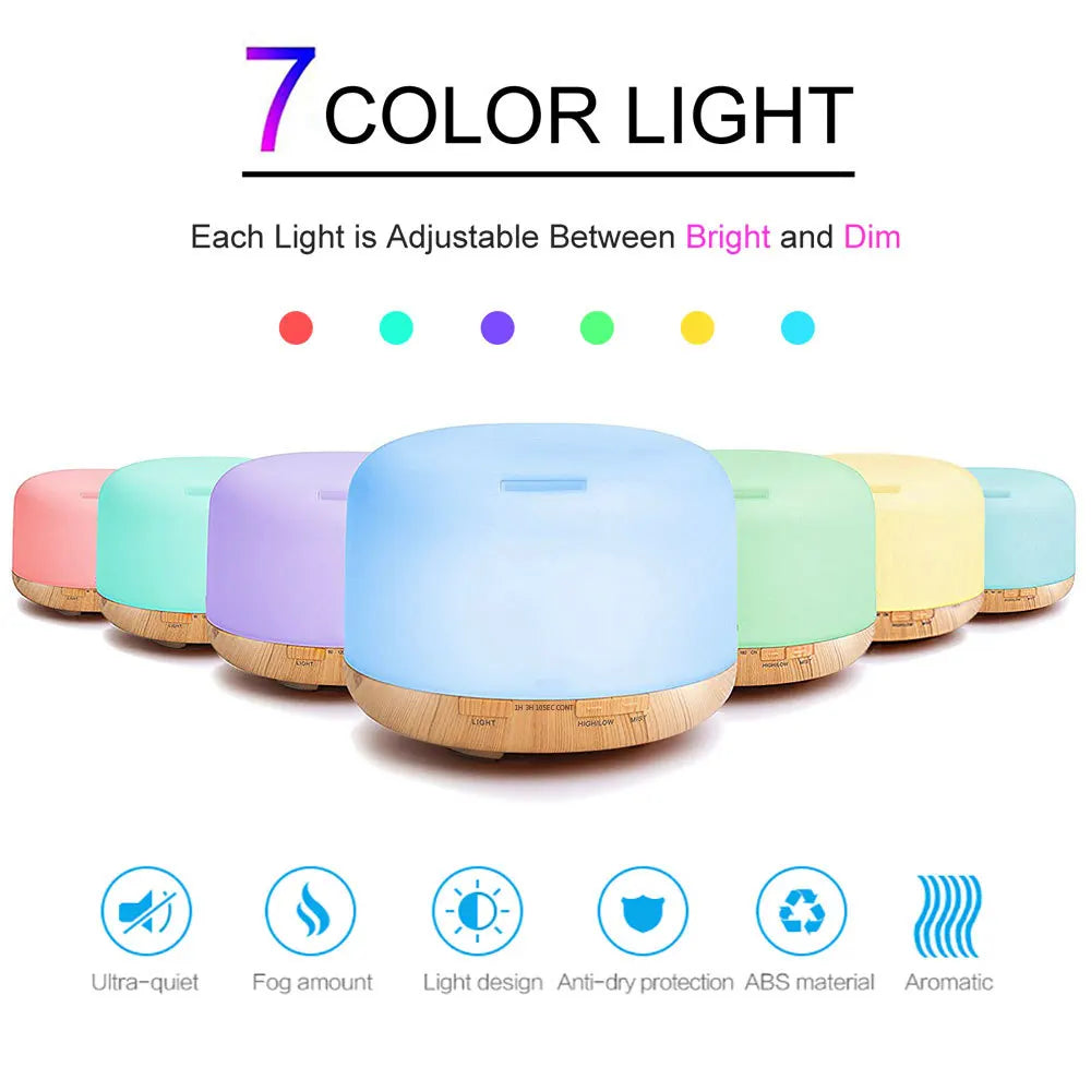 Air Humidifier Essential oil Diffuser 300ML 500ML Ultrasonic Cool Mist Maker Fogger Humidifier LED Lamp Aroma Diffuser Electric
