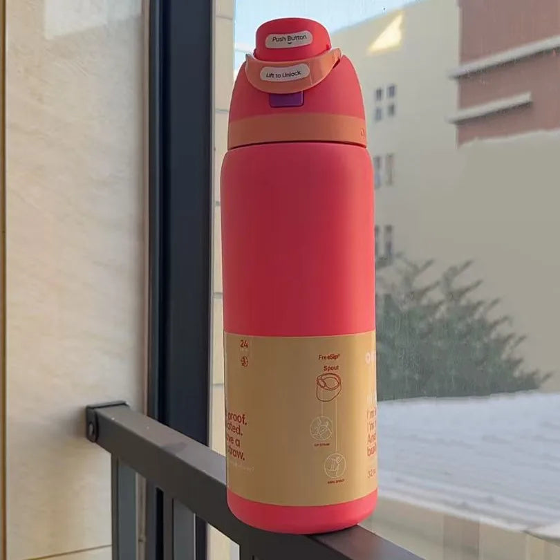 Owala Stainless Steel Thermal Cup Outdoor Sports Water Bottle Elastic Lid Insulated Cup Travel Carrying Case Multi-Color Options