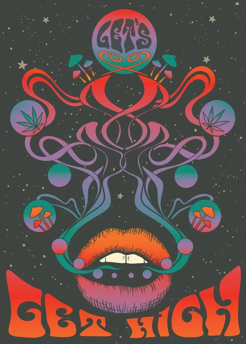 Retro Bohemian Psychedelic 70s Poster Inspirational Quotes Meditation Wall Art Canvas Painting Pictures Hippie Home Room Decor