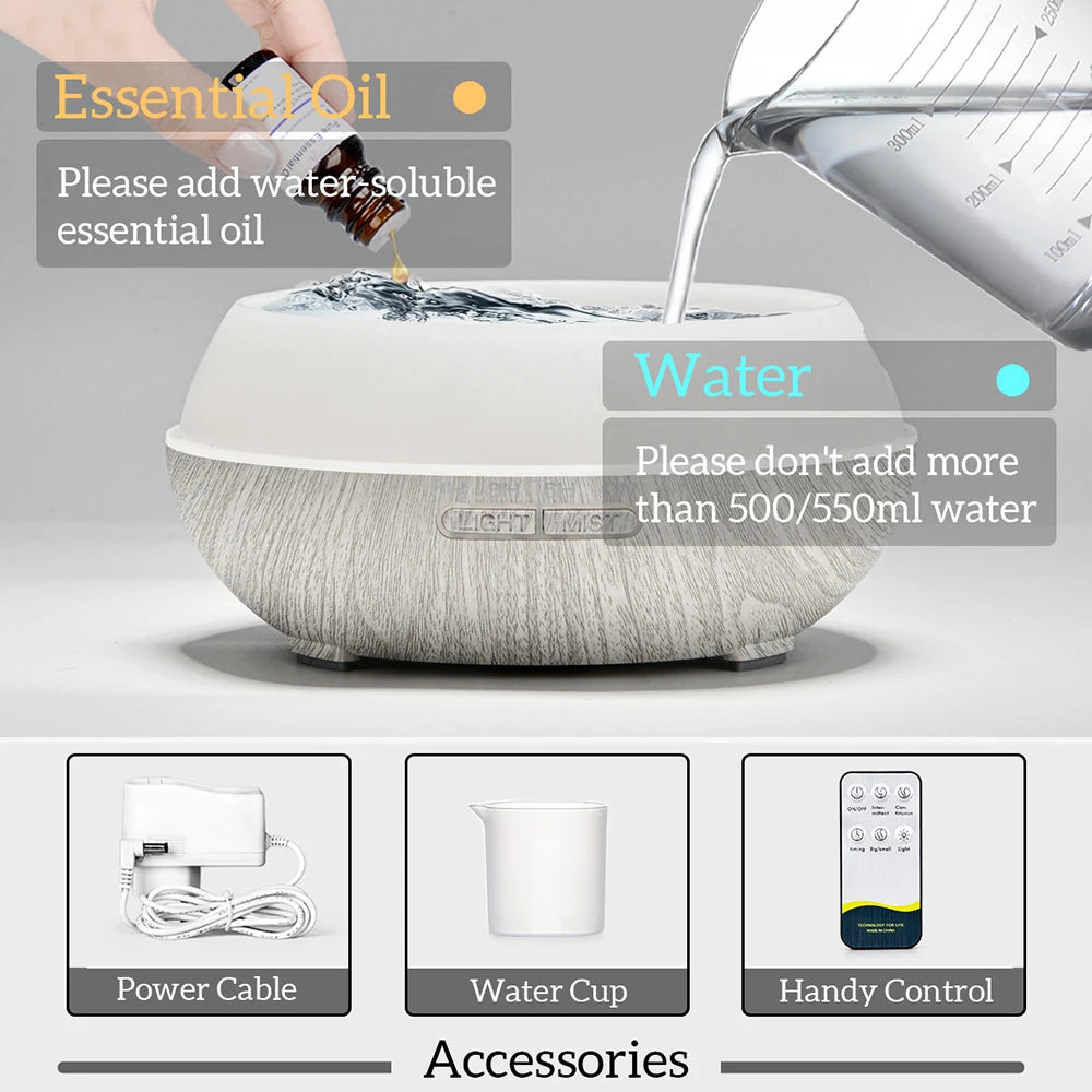 Air Humidifier Essential Oil Diffuser 500ML With Lights Remote Control Ultrasound Electric Aromatherapy Diffuser