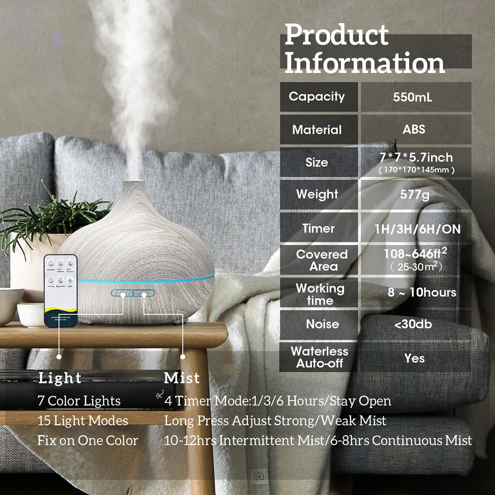 Air Humidifier Essential Oil Diffuser 500ML With Lights Remote Control Ultrasound Electric Aromatherapy Diffuser