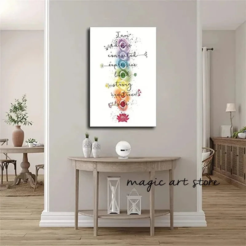 Meditation Inspirational Buddhism 7 Chakra Quotes Chart Yoga Zen Art Posters Canvas Painting Wall Prints Picture Yoga Home Decor