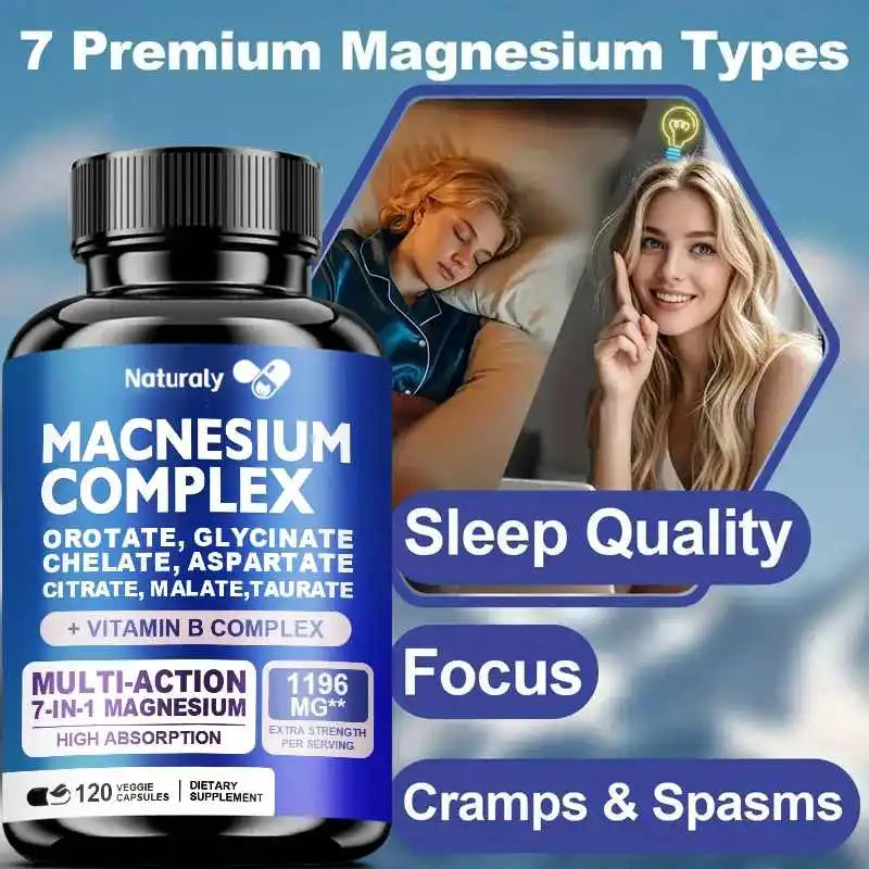 Magnesium Complex 1000mg Supplement, Chelated Magnesium Glycinate, Malate, Taurate &citrate, With Vitamins C, E, B1, B2, B6, B12