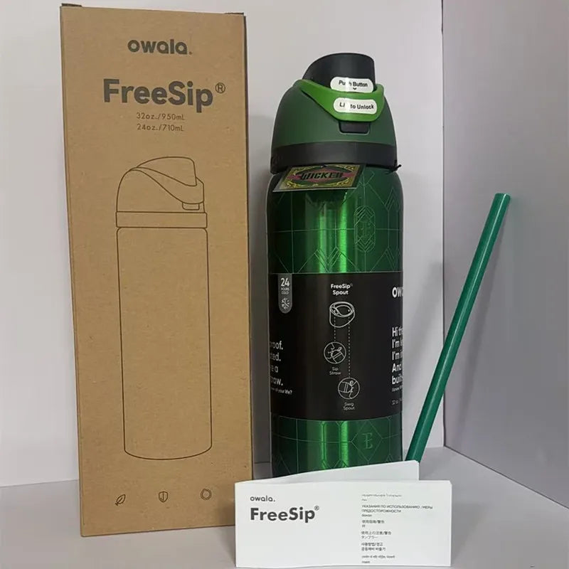 Owala Stainless Steel Thermal Cup Outdoor Sports Water Bottle Elastic Lid Insulated Cup Travel Carrying Case Multi-Color Options