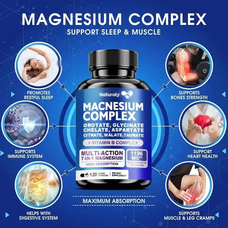 Magnesium Complex 1000mg Supplement, Chelated Magnesium Glycinate, Malate, Taurate &citrate, With Vitamins C, E, B1, B2, B6, B12