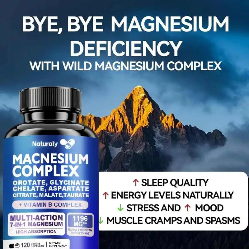 Magnesium Complex 1000mg Supplement, Chelated Magnesium Glycinate, Malate, Taurate &citrate, With Vitamins C, E, B1, B2, B6, B12
