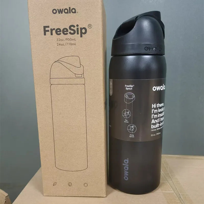 Owala Stainless Steel Thermal Cup Outdoor Sports Water Bottle Elastic Lid Insulated Cup Travel Carrying Case Multi-Color Options